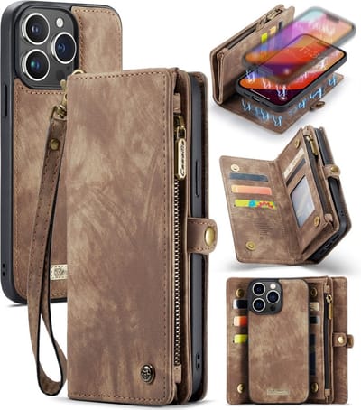 CaseMe Hoesje - Geschikt voor iPhone 16 Pro Max Hoesje - CaseMe 008 2-in-1 Book Case & Back Cover met Portemonnee - Bruin