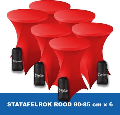 Statafelrok Rood x 6 – 2 jaar garantie met Opbergtas - ∅ 80-85 x 110 cm - Statafelhoes - Luxe Extra Dikke Stretch Sta Tafelrok voor Statafel – Kras- en Kreukvrije Hoes
