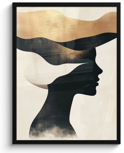 Poster in lijst - Fotolijst 50x70 cm - Posters - Vrouw - Golven - Zwart - Posterlijst zwart - Decoratie - Wanddecoratie woonkamer - Muurdecoratie slaapkamer