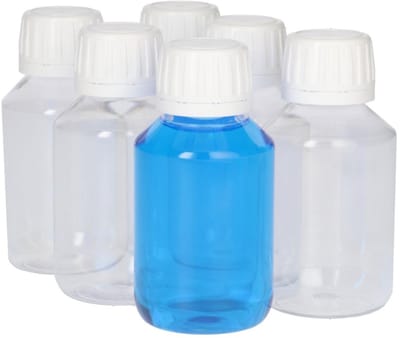 6 x 100 ml Pharma PET Fles transparant met Garantiedop Wit- PET Kunststof BPA-vrij - Plastic Flessen Navulbaar - Met Dop - Lege Flessen - 6 stuks