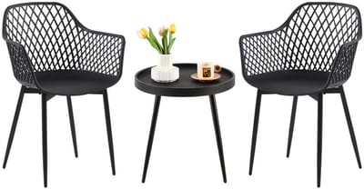 EGGREE Eetkamerset met tafel en 2 stoelen - fauteuil met armleuningen en metalen poten - salontafel - keukenstoelen voor kantoor - keuken of woonkamer - zwart