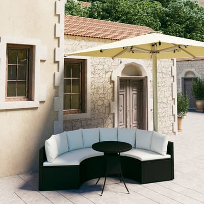 vidaXL - 5-delige - Loungeset - met - kussens - poly - rattan - zwart