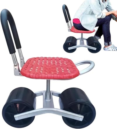Tuinwagen met zitting - Stoel met wielen - Comfortabel tuinieren - 360 graden draaibaar - Verstelbaar 23-35 cm - Rood