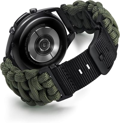 Nylon Paracord Horlogeband 18MM/20MM/22MM - Snelle Bevestiging, Vervangband voor Smartwatch, Geschikt voor Garmin en Samsung Galaxy, Sportief Design met Zwarte en Zilveren Gesp