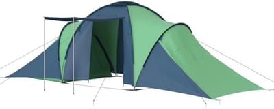 Kampeertent 6 personen - Grote tent - Outdoor avontuur - Twee aparte vakken - 2 slaapcabines - Blauw groen