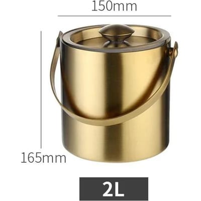 Seau à glace en acier inoxydable à double paroi, seau à glace portable avec poignée de transport confortable