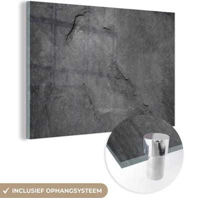 Glasschilderij zwart wit - Graniet - Grijs - Steen - Industrieel - 150x100 cm - Foto op glas - Slaapkamer decoratie