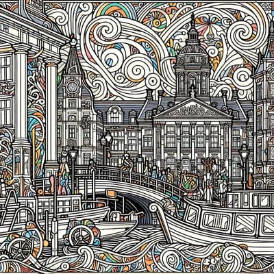 Line art amsterdam schilderij | Amsterdamse lijnen dansen in kunstwerk, vormen prachtig stadsgezicht | Kunst - 100x100 centimeter op Dibond | Foto op Dibond
