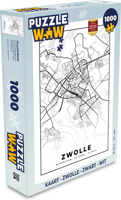 Puzzel Kaart - Zwolle - Zwart - Wit - Legpuzzel - Puzzel 1000 stukjes volwassenen