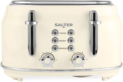 Salter Retro Crème 4-slice Toaster - 6 Bruiningsniveaus, Brede Sleuven