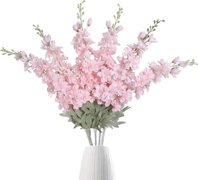 Champagnekleurig Delphinium Kunstbloem - Kunstbloemen Boeket - 6 Stuks - Kunstmatige Delphinium - Champagnekleur - Elegante en Luxe Occasies - Sophistication en Klasse - Huisdecoratie - huwelijksdecoratie - feestdecoratie- Gemakkelijke Installatie