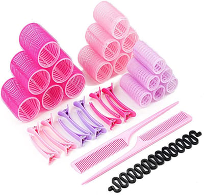 JeiibrZui Klittenband Haarrollers - Haarroller - Zelfklemmend & Gemakkelijk Te Gebruiken Voor Volume En Stijlvolle Krullen - 18 Stuks - Voor Kort Tot Lang Haar Rood