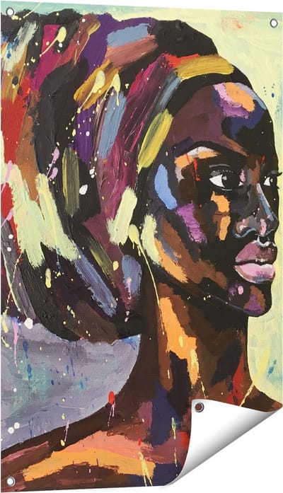 Gards Tuinposter Getekende Afrikaanse Vrouw - Abstract - 60x90 cm - Tuindoek - Tuindecoratie - Wanddecoratie buiten - Tuinschilderij