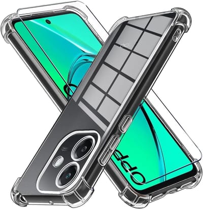 Casemania Hoesje & Glas Geschikt voor Oppo A5 Pro 5G - Transparant - Anti-Shock Hybrid Back Cover - 1 x Glazen Screenprotector
