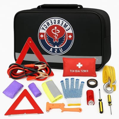 Auto Noodkit - Wegenwacht Set - Veilig Onderweg - Compleet Uitgerust - Compacte Tas - Grijs