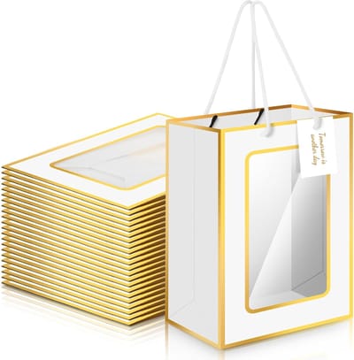12x Luxe Kartonnen Cadeauzakjes met Venster en Handvatten - Bedankzakjes voor Bruiloft, Feest of Verjaardag - Wit
