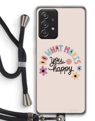 Case Company® - Hoesje met koord geschikt voor Samsung Galaxy A52s 5G hoesje met Koord - Happy days - Telefoonhoesje met Zwart Koord - Bescherming aan alle Kanten en Over de Schermrand