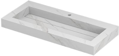 INK Pitch Wastafel Keramische Slab Centraal met Drain en Front en Side Skirts 1 Kraangat - 1000x450x90 mm - Calacatta Mat