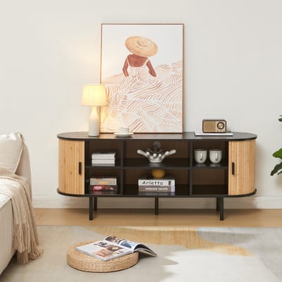 TV meubel Tvedestrand 140x40x55 cm zwart en naturel [en.casa]