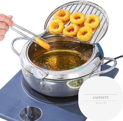 Aafinity Friteuse - Frituur Pan - Japanse Frituurpan - Friteuse 3.4 Liter - Met Thermometer - Makkelijk Schoon Te Maken - RVS