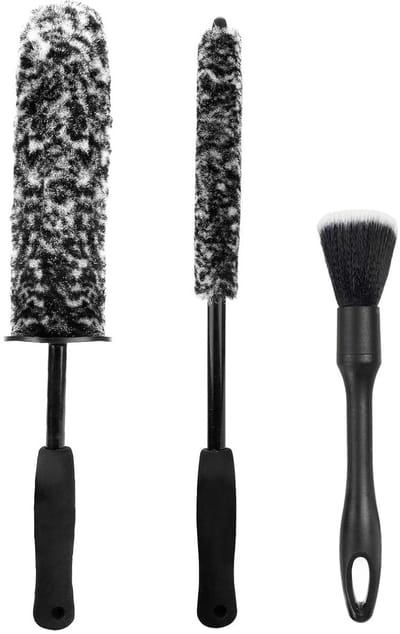Dailygoods- Wielborstels Set van 3 - Microfiber Borstelharen - Lange Handgreep - Antislip Handgreep - Geschikt voor Alle Voertuigen - Duurzaam en Betrouwbaar - Wielreinigingsset