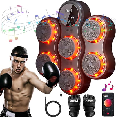 DreamGoods Boksmachine met Muziek – Reflex Trainer - Boxing Machine – Digitale Boksmachine - 9 Trainingslevels - Incl. MMA Handschoenen - Music Boxing Machine - Bokszak - Boksbal - Boks Apparaat - voor Kinderen & Volwassenen