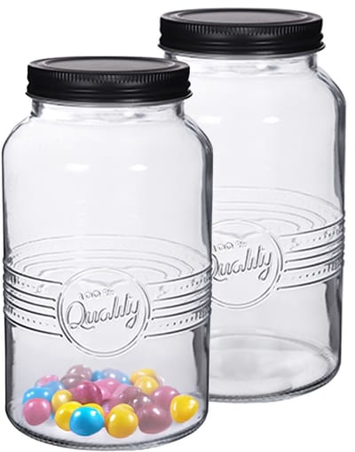 Alessandro Snoeppot/voorraadpot - 2x - met deksel - decoratief glas - 1300 ml - D11 x H19 cm