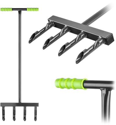 KADAX Hand Aerificeerder voor gazons, gazonventilator voor het ventileren van gazons en vloeren, tuingereedschap, gazonbeluchter met 4 tanden en T-greep, tuingereedschap