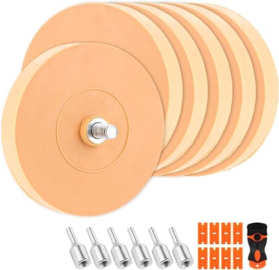 Set van 6 Folie Wrijfers met Adapter, Rubber Wrijf Disc 88 mm, Sticker Wrijver voor het Verwijderen van Naaistrepen en Vlekken