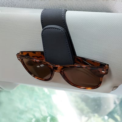 Livé® Magnetische Brillenhouder – PU Leren Clip voor Auto Zonneklep met Kaartjeshouder – Zwart
