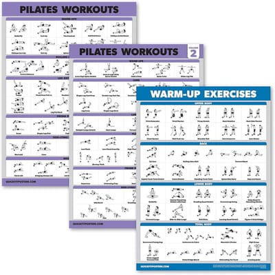 Pilates Workout Posters - Fitness Oefeningen - Thuis Training - Gelamineerd & Duurzaam - 18 x 24 Inch - Veelkleurig