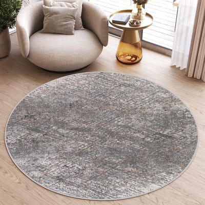 Tapiso Valley Rond Vloerkleed Grijs Gezaagd Laagpolig Tapijt Maat- 80x80