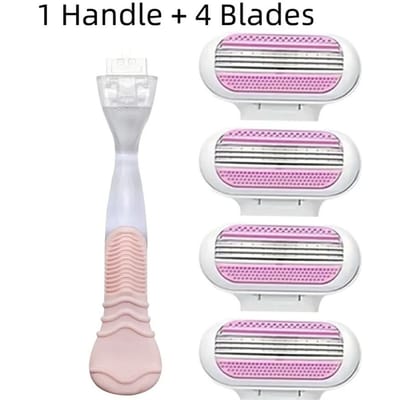 1 Handvat met 4 mesjes Veiligheidsscheermesjes voor vrouwen Gezicht/Been/Oksel/Bikini Schoonheid Ontharing Scheren Compatibel Haar Scheerapparaat roze