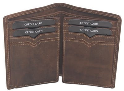 Oi Hunter bruin leren Creditcard mapje 4 luik / compact pasjesmapje met ruimte voor biljetten / leren pasjeshouder voor veel pasjes / kleine billfold zonder muntvak / RFID SAFE / bruin leer / 348H