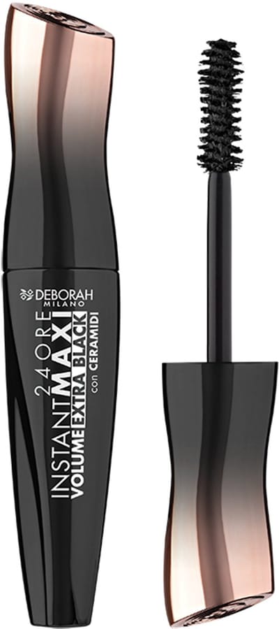 Deborah Milano 24ORE Instant Maxi Volume Mascara Extra Black – Volume-Boostende Mascara Met Ceramiden & Fibers – Maxi Brush Voor Direct Dikker, Langere & Gecurlde Wimpers – Intens Gepigmenteerde Kleur Voor Een WOW Oogopslag