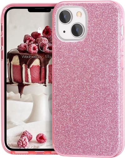 YPCd – Glitter Hoesje Geschikt voor Apple iPhone 13 – Roze – Luxe Sparkle Backcover – Siliconen Case met Schokbescherming & Verhoogde Randen