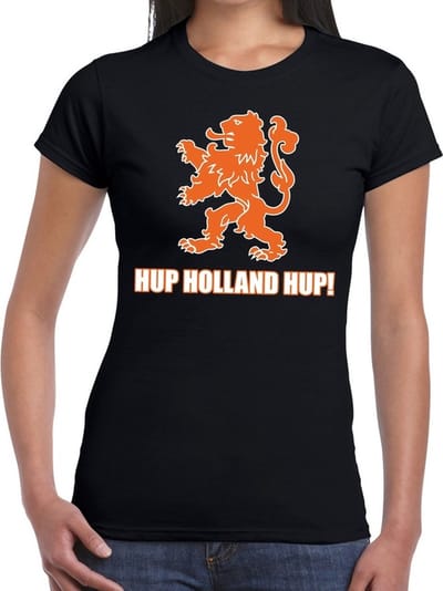 Nederland supporter t-shirt Hup Holland Hup zwart voor dames - landen kleding XS