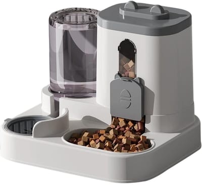 longziming -2-in-1 Automatische Voeder- Voer En Water Kom - Zwaartekrachtgebaseerd Automatisch Bijvulsystem Geen Stroom Nodig - 1 Stuk - Voor Kleine Tot Middelgrote Honden En Katten - Grijs