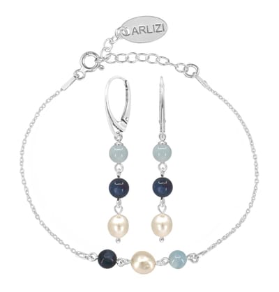 ARLIZI 2483 Armband oorbellen aquamarijn kyaniet parel kralen - sterling zilver