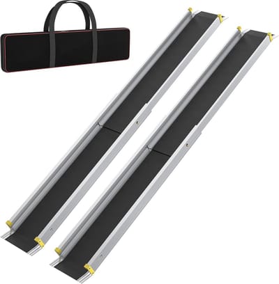 Set van 2 Telescopische Oprijplaten voor Rolstoel, Verstelbaar 91-153 cm, 300 kg Draagvermogen