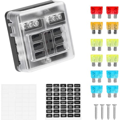 Positieve en negatieve anodes zekeringblok doos transparante deksel zekeringhouder met LED-indicatielampje 6 Ways veelkleurig