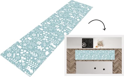 Keukenloper - Loper keuken - Winter - Sneeuw - Patronen - Wit - 200x50 cm - Keukenloper vinyl
