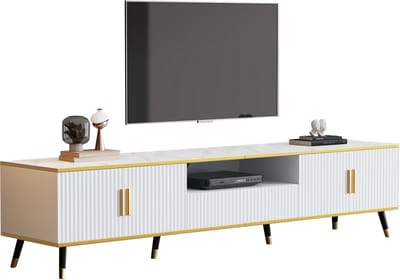 Modern lage tv-meubel - marmeren textuur - tv-paneel - tv-opbergkast - 200 x 40 x 46 cm - twee deuren - één lade