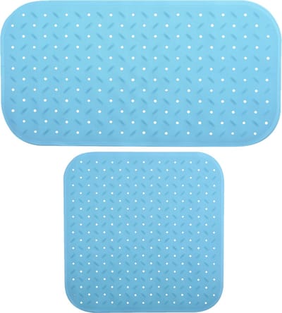 MSV Douche/bad anti-slip matten set badkamer - rubber - 2x stuks - lichtblauw - 2 formaten