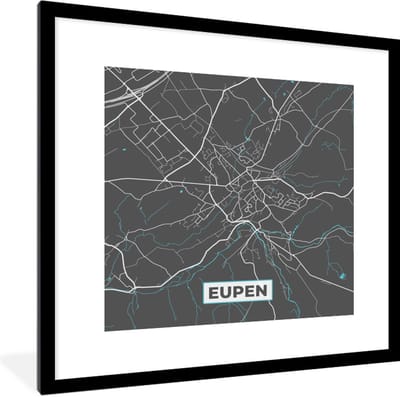 Fotolijst incl. Poster - Stadskaart – Grijs - Kaart – Eupen – België – Plattegrond - 40x40 cm - Posterlijst