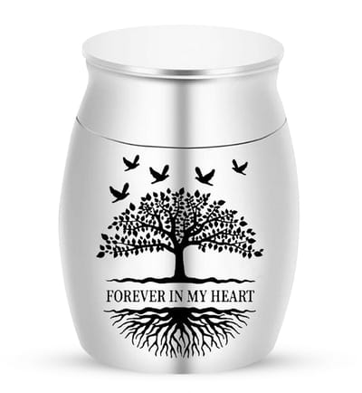 Elegante Mini Urn - 30 ML - 40*30mm - Urn - Mini Crematie Urn - As Urn - Voor Huisdieren, Honden, Katten of Menselijk As - Crematie As - Mini Urn - Forever in my Heart - Zilver