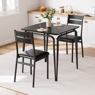 Eettafel Set 3-delig - 74x74x76cm - Keukentafel met 2 Beklede Stoelen - MDF Tafelblad - Ruimtebesparend Vintage Eettafel Set - voor Eetkamer Woonkamer of Appartement - Zwart