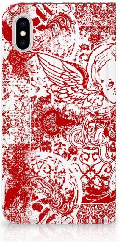 Mobiel BookCase Apple iPhone Xs Max Angel Skull Rood