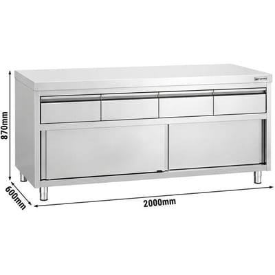 GGM Gastro Edelstahl Arbeitsschrank PREMIUM - 2000x600mm - mit 4 Schubladen & Schiebetür