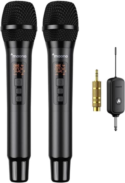 Draadloos Microfoonsysteem - Dubbele Handmicrofoons - Zingen en Spreken - 20 UHF Kanalen - 80 Meter Bereik - Zwart